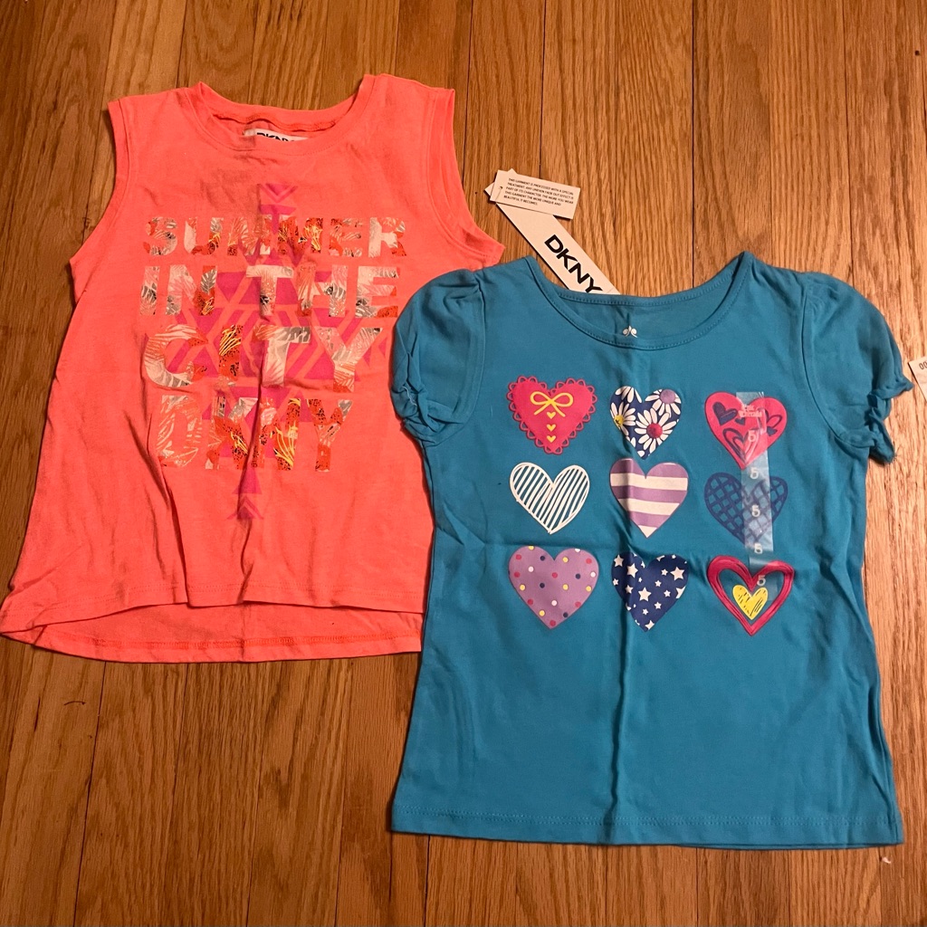 Dkny Girls' Summer In The City Coral Tank & Epic Threads Blue Heart Tee - Size 5